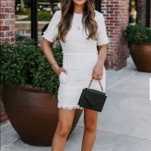 RUE POCKETED PEARL EMBELLISHED TWEED DRESS-NEW